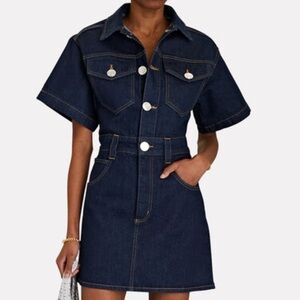FRAME Denim Oversized Button Detail Dark Blue Denim Mini Dress Women Size XS